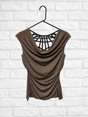 BCX Taupe Draped Cowl Neck Sleeveless Top with Decorative Back